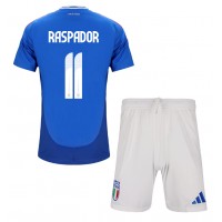 Fotbalové Dres Itálie Giacomo Raspadori #11 Dětské Domácí ME 2024 Krátký Rukáv (+ trenýrky)